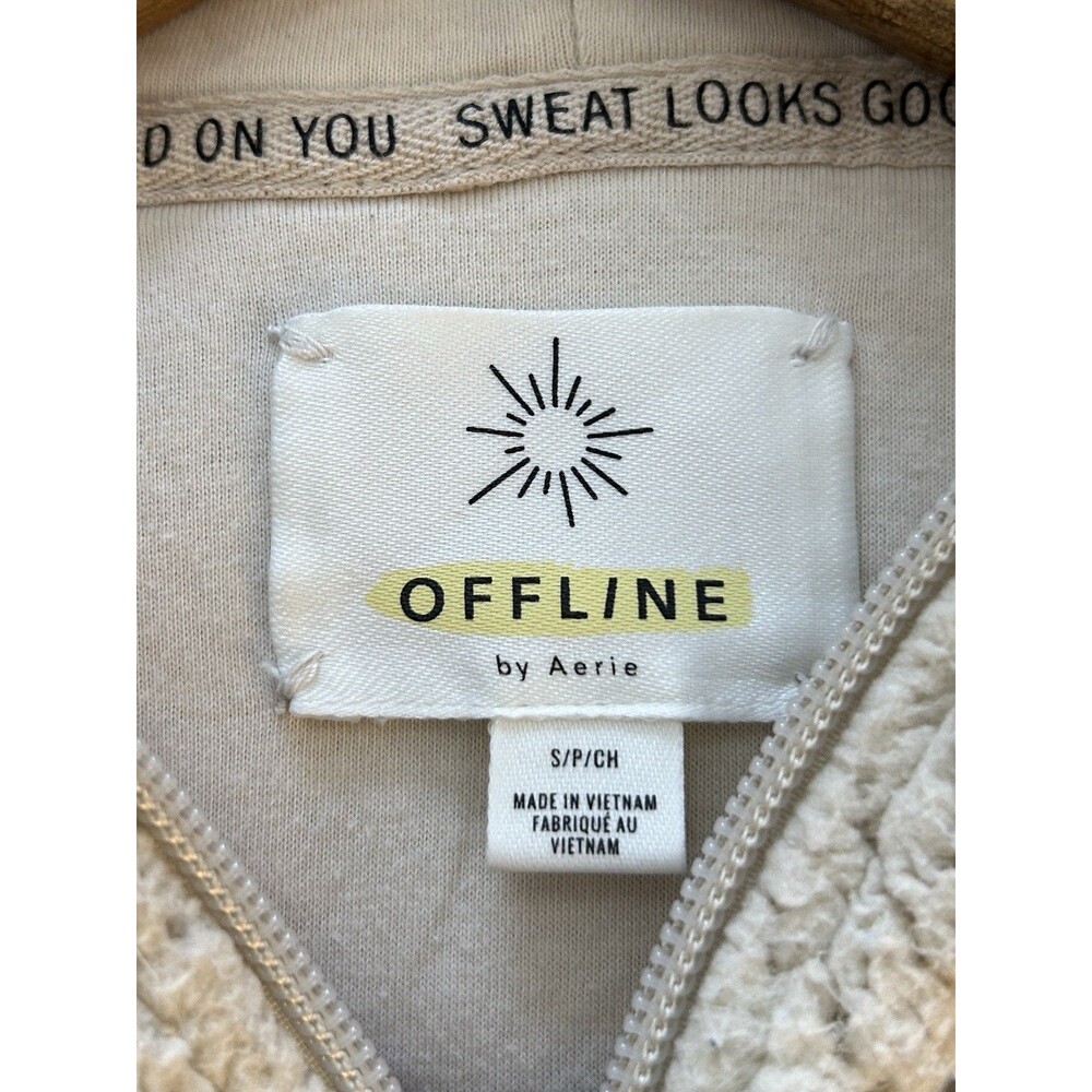 Offline Aerie Womens Sweater Small Hoodie Zip Up Sherpa Cozy Cream Teddy Chunky - Picture 11 of 14